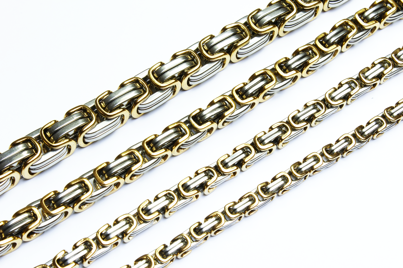 Byzantiner Kette Edelstahl silber-gold 12 mm 100 cm Armband