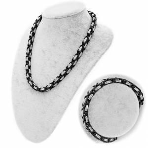 Byzantiner Königskette mit Armband Panzerkette Edelstahl silber schwarz 5,5 mm 7021